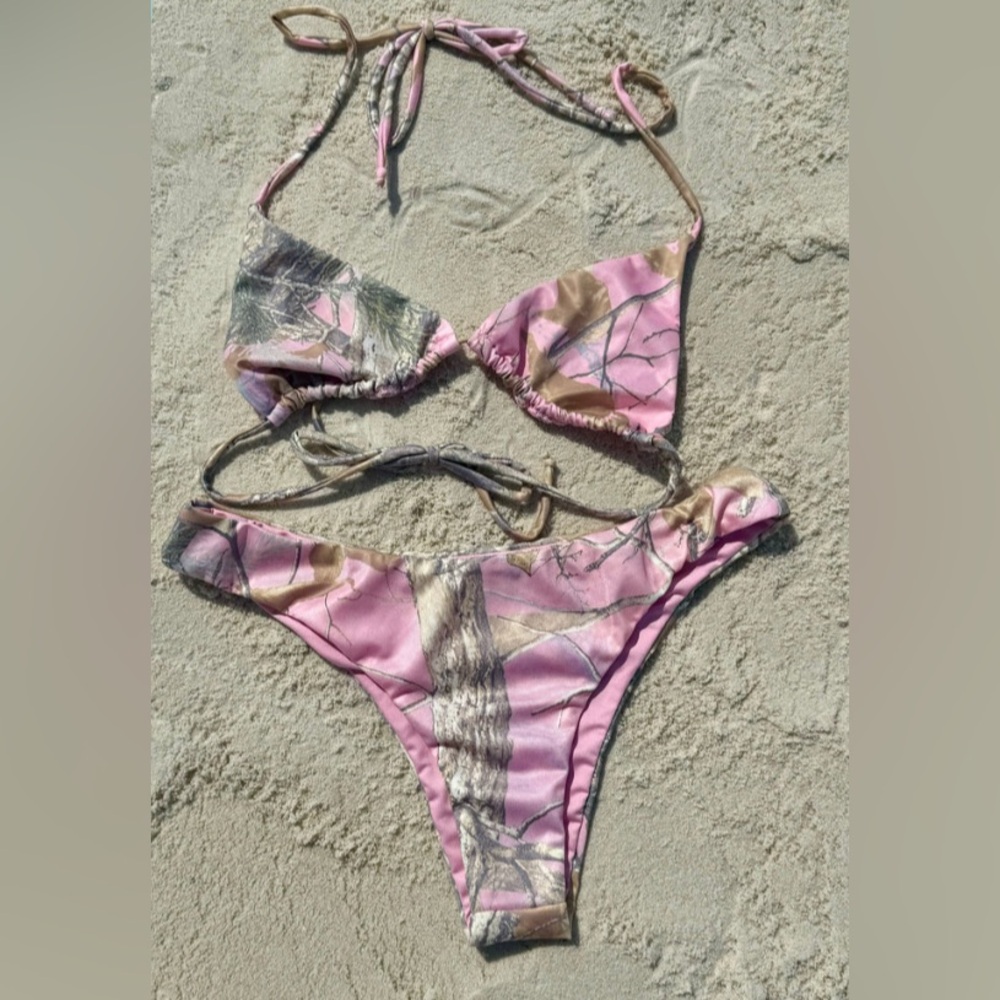 “NEW” Tree Camo Triangle Bikini- Pink